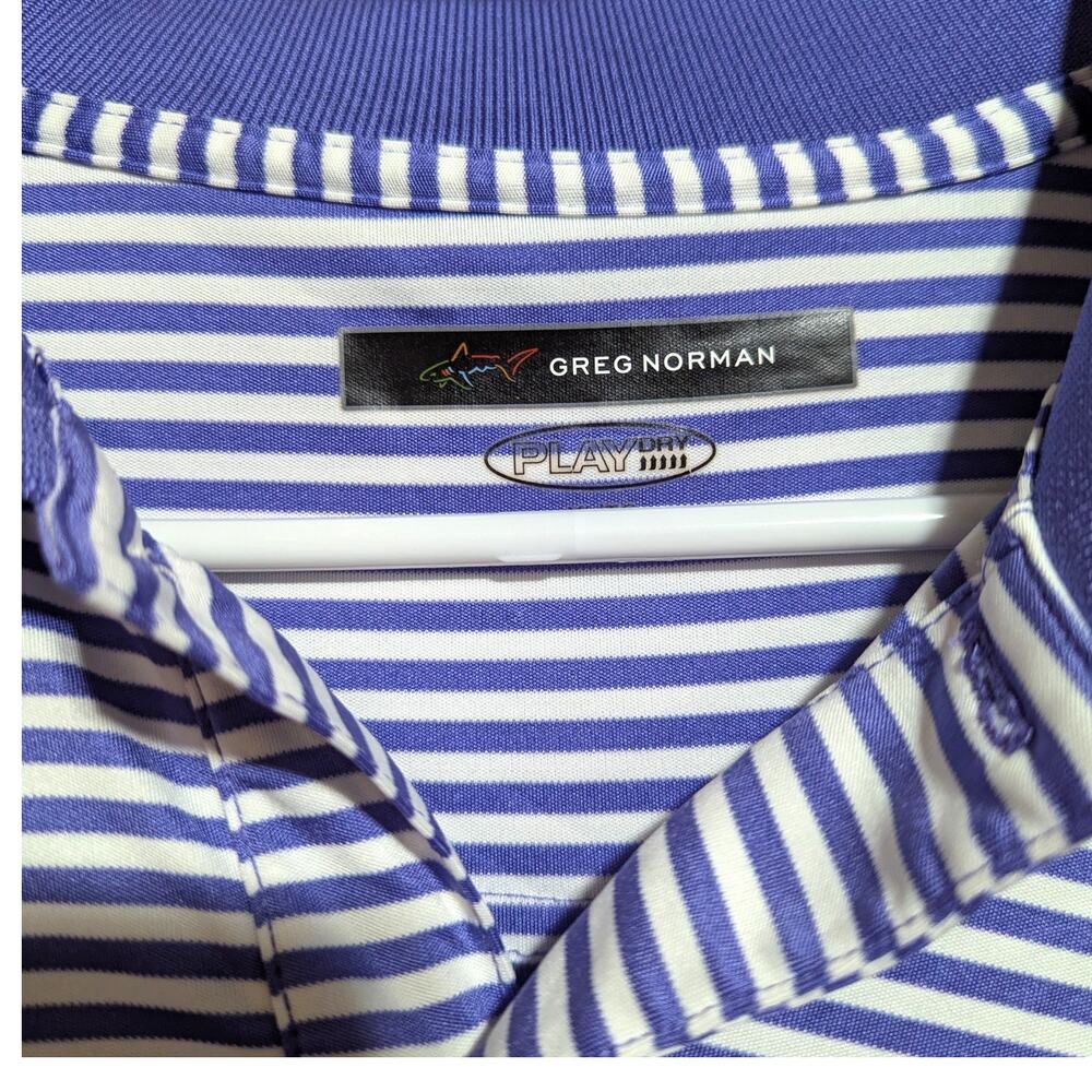 GREG NORMAN Purple Striped Golf Short Sleeve Polo Men's Size XL Play Dry - Picture 9 of 10